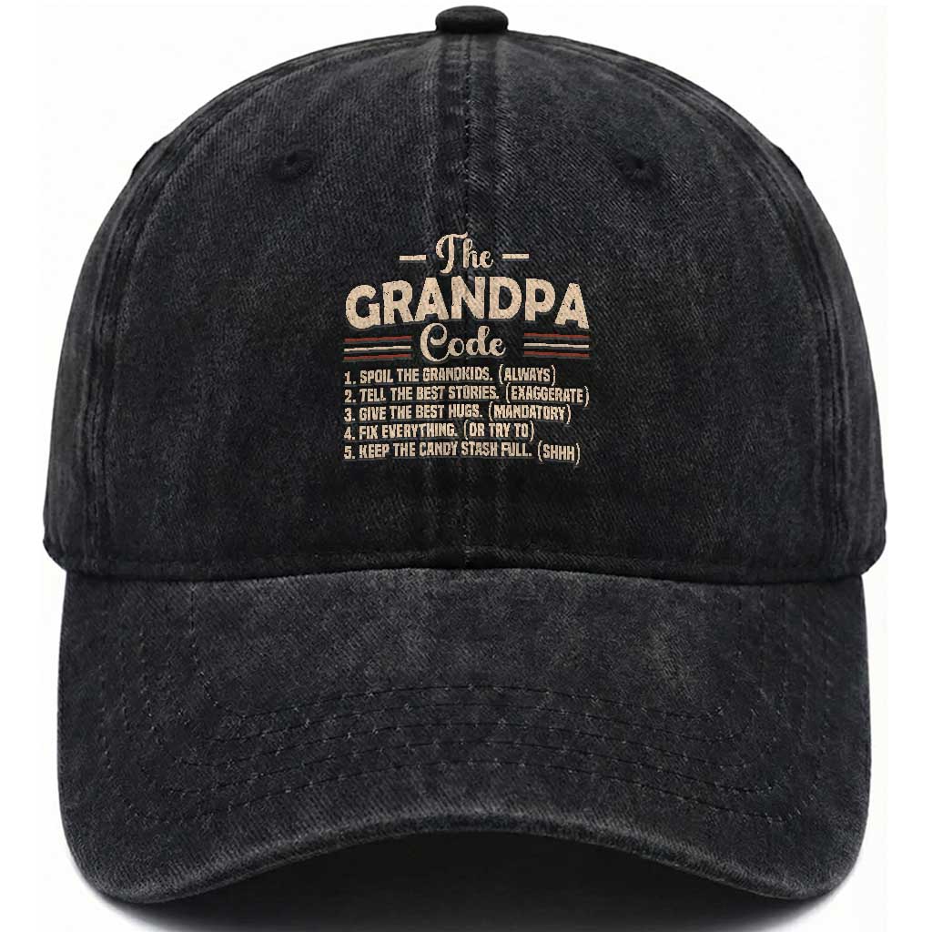 The Grandpa Code Washed Cotton Baseball Cap Funny Granddad Rules Saying