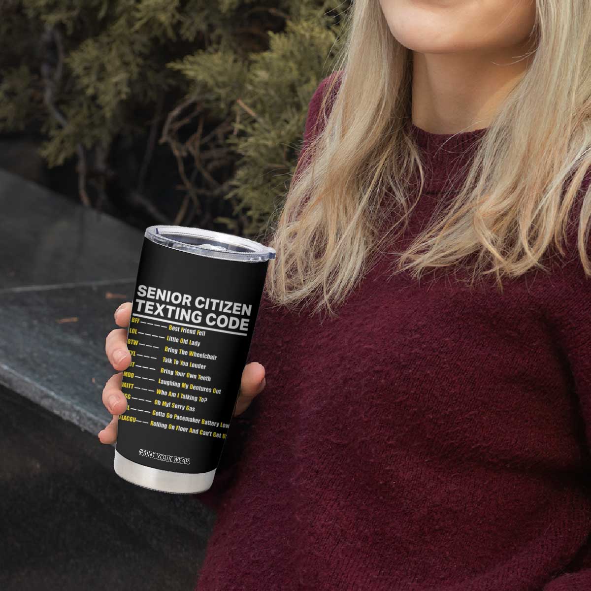 Senior Citizen Texting Code Tumbler Cup Funny Acronyms For Older Adults