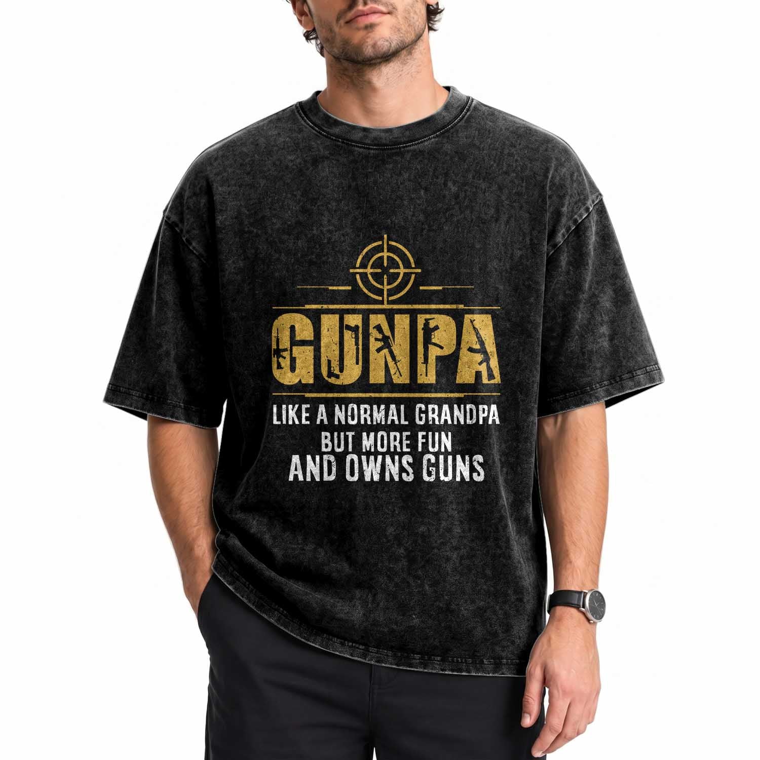 Vintage Gunpa Washed Cotton T-Shirt Like A Normal Grandpa But More Fun And Owns Guns