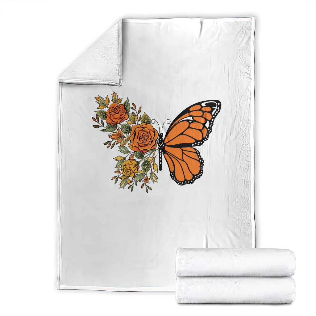 Floral Monarch Butterfly Botanical Throw Blanket Nature Lover Gift