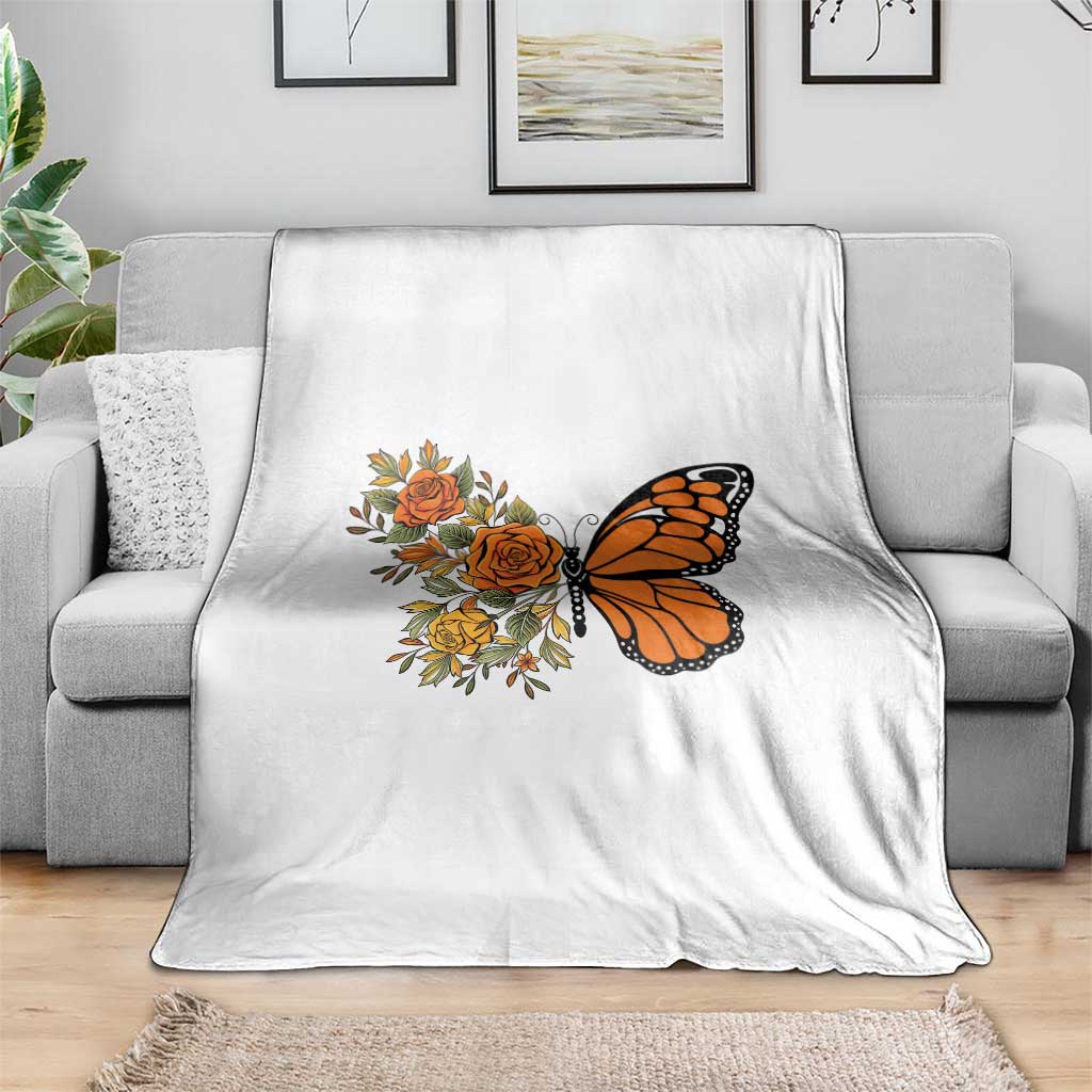 Floral Monarch Butterfly Botanical Throw Blanket Nature Lover Gift