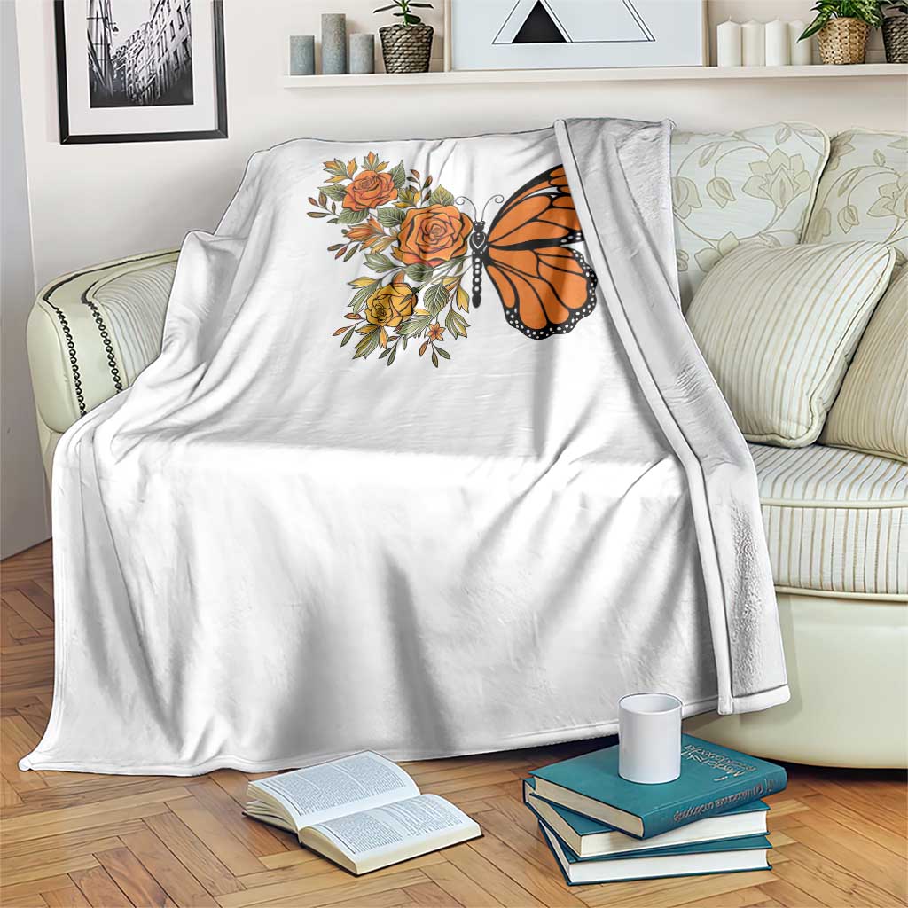 Floral Monarch Butterfly Botanical Throw Blanket Nature Lover Gift
