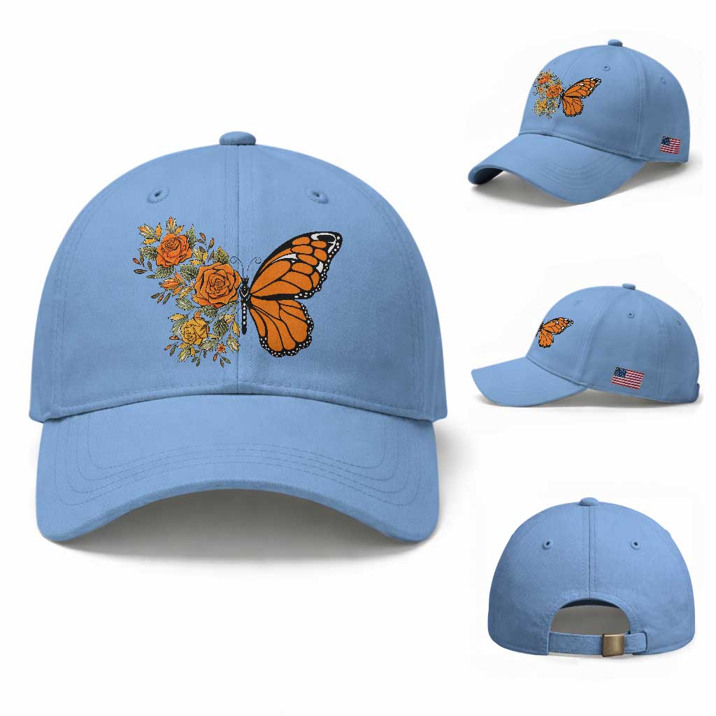 Floral Monarch Butterfly Botanical Baseball Cap Nature Lover Gift