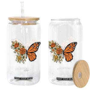 Floral Monarch Butterfly Botanical Glass Can Nature Lover Gift