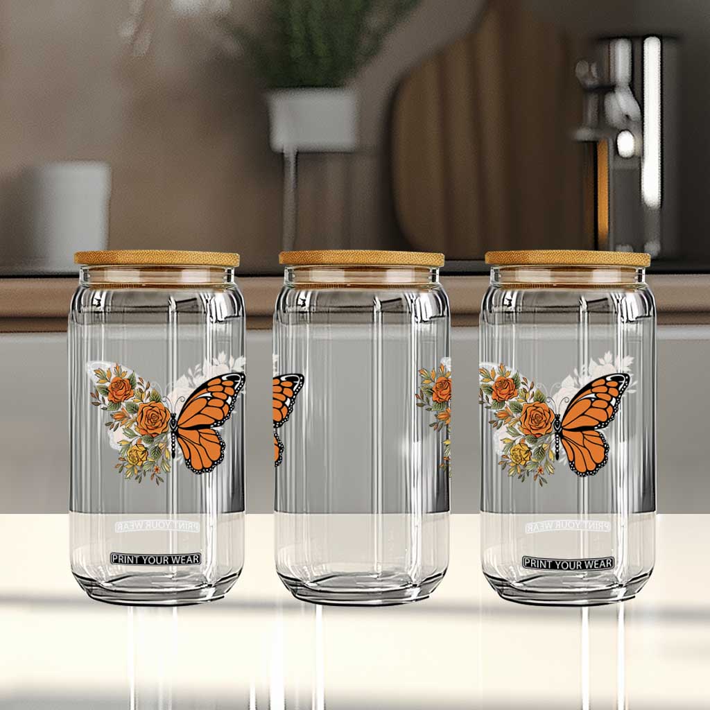 Floral Monarch Butterfly Botanical Glass Can Nature Lover Gift