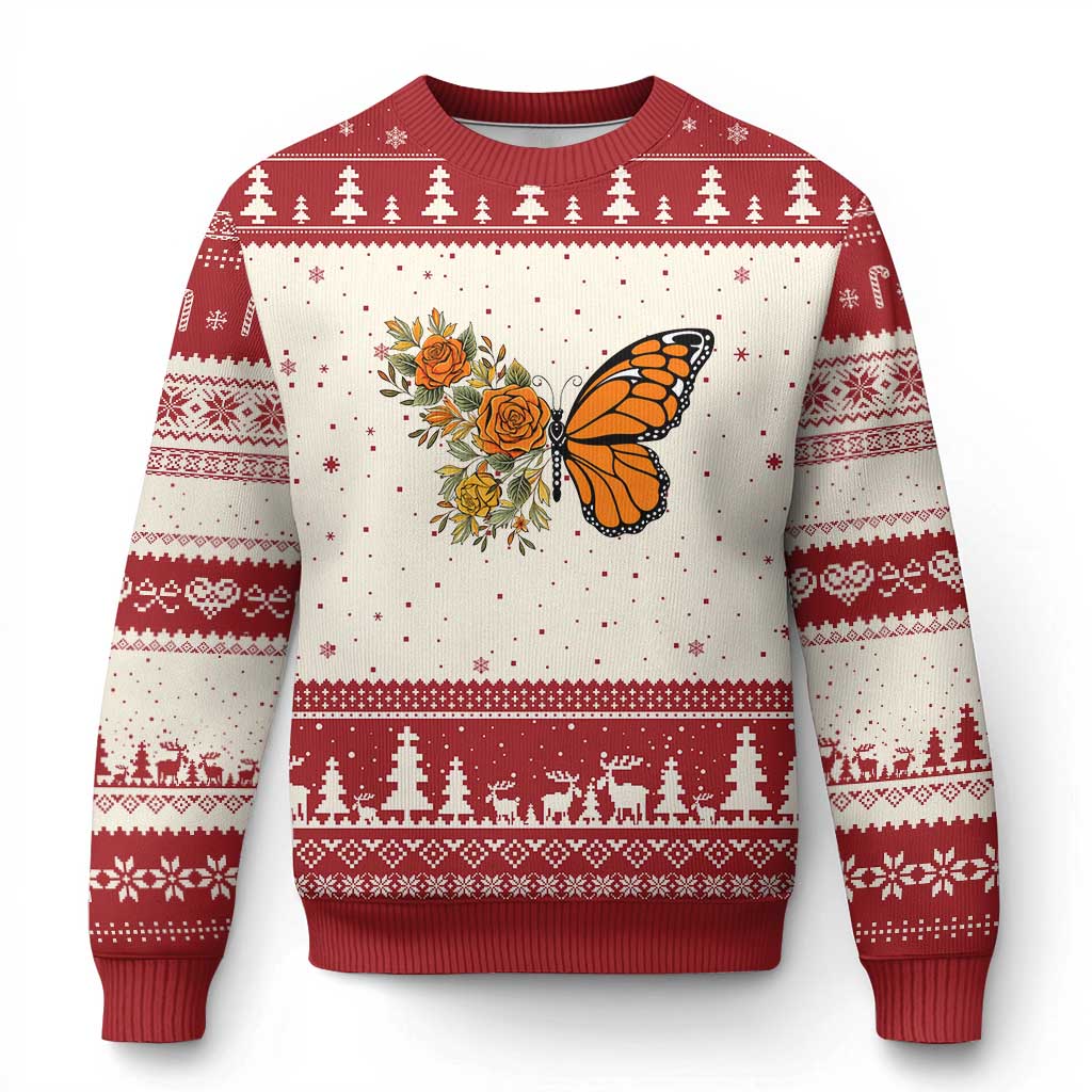 Floral Monarch Butterfly Botanical Ugly Christmas Sweater Nature Lover Gift