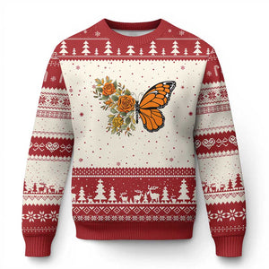 Floral Monarch Butterfly Botanical Ugly Christmas Sweater Nature Lover Gift