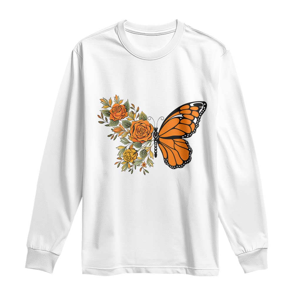 Floral Monarch Butterfly Botanical Long Sleeve Shirt Nature Lover Gift