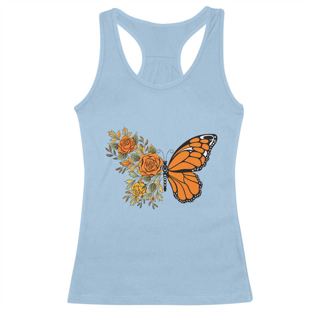 Floral Monarch Butterfly Botanical Racerback Tank Top Nature Lover Gift