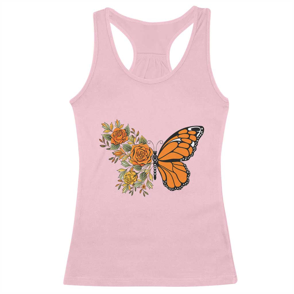 Floral Monarch Butterfly Botanical Racerback Tank Top Nature Lover Gift