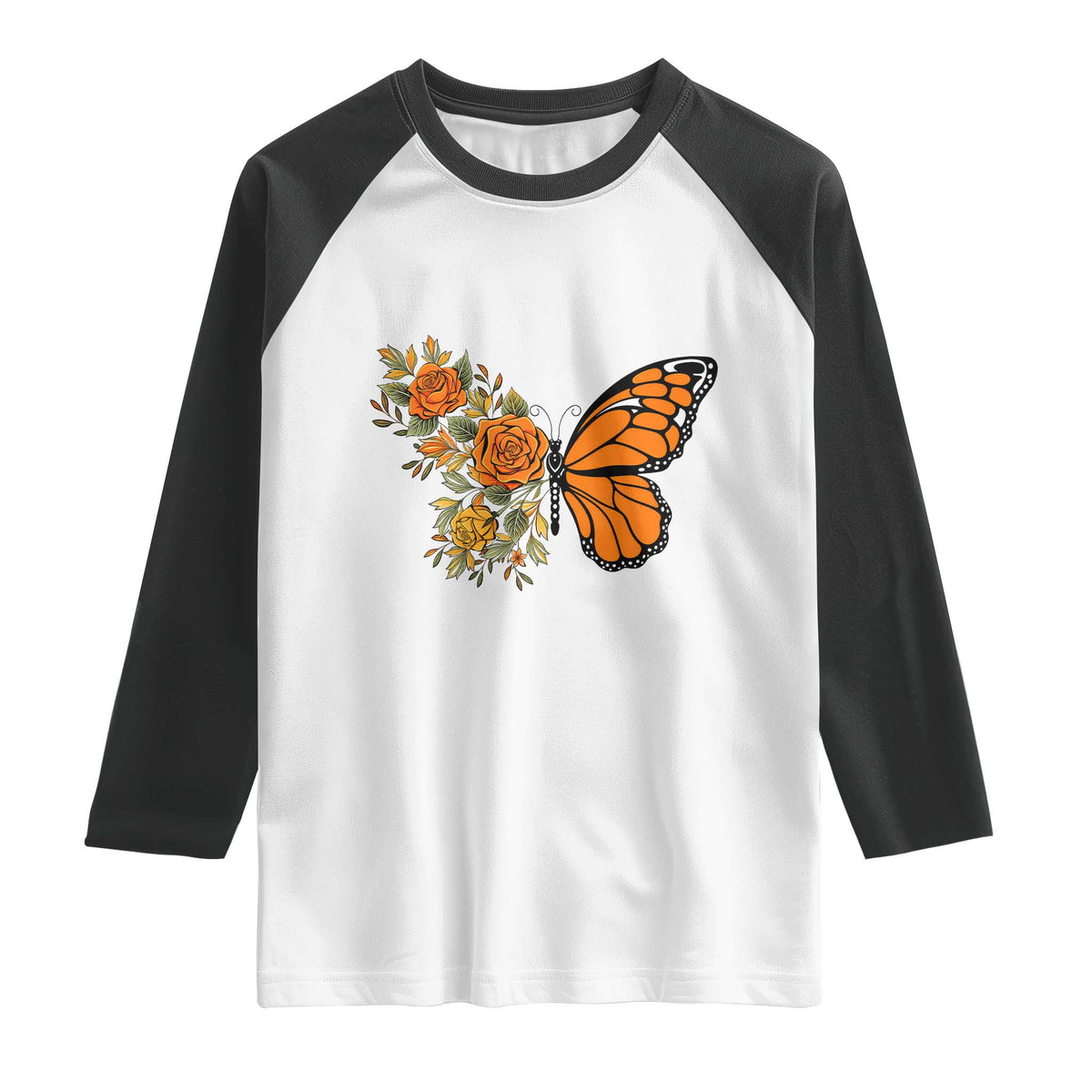 Floral Monarch Butterfly Botanical Raglan Shirt Nature Lover Gift