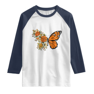 Floral Monarch Butterfly Botanical Raglan Shirt Nature Lover Gift
