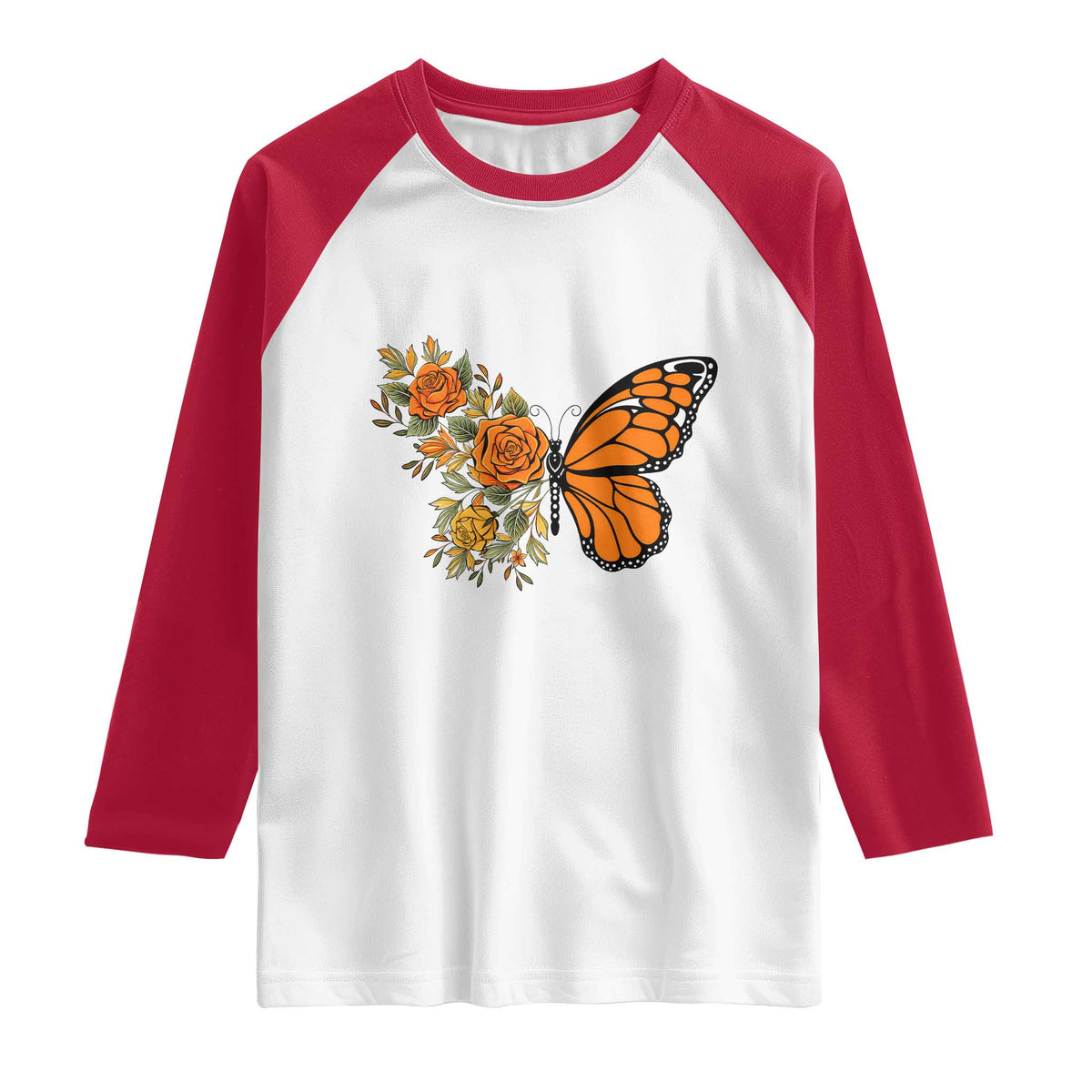 Floral Monarch Butterfly Botanical Raglan Shirt Nature Lover Gift