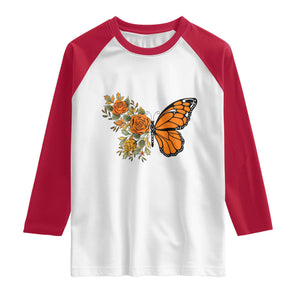 Floral Monarch Butterfly Botanical Raglan Shirt Nature Lover Gift