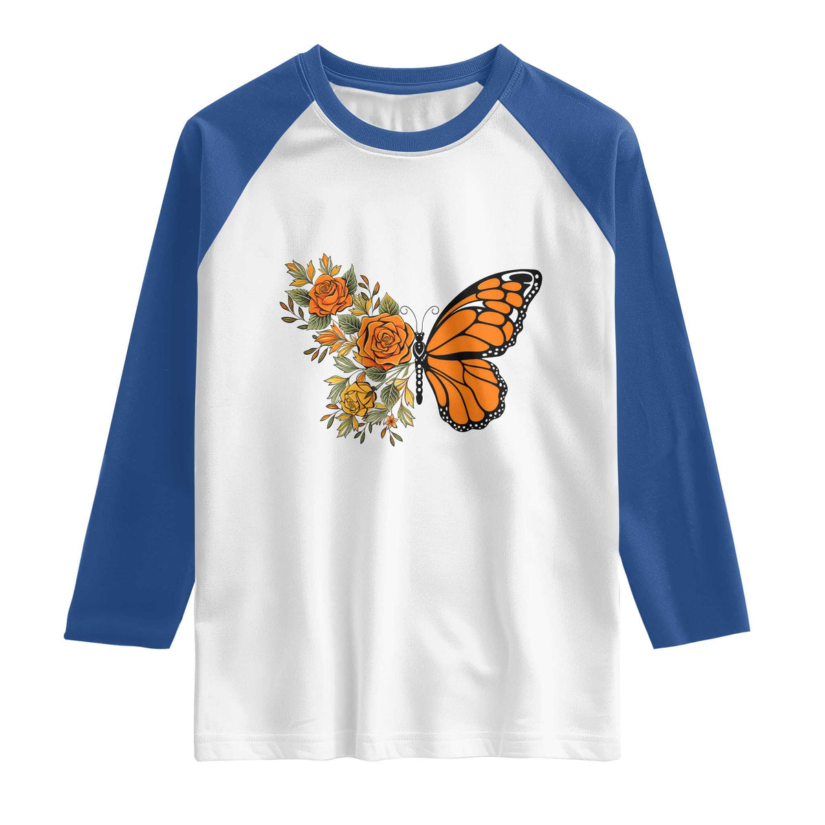 Floral Monarch Butterfly Botanical Raglan Shirt Nature Lover Gift