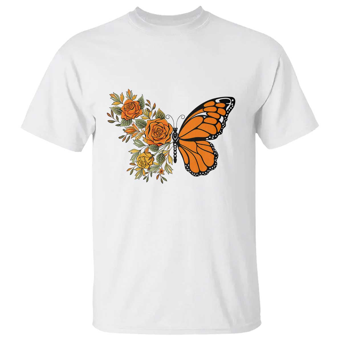 Floral Monarch Butterfly Botanical T Shirt Nature Lover Gift