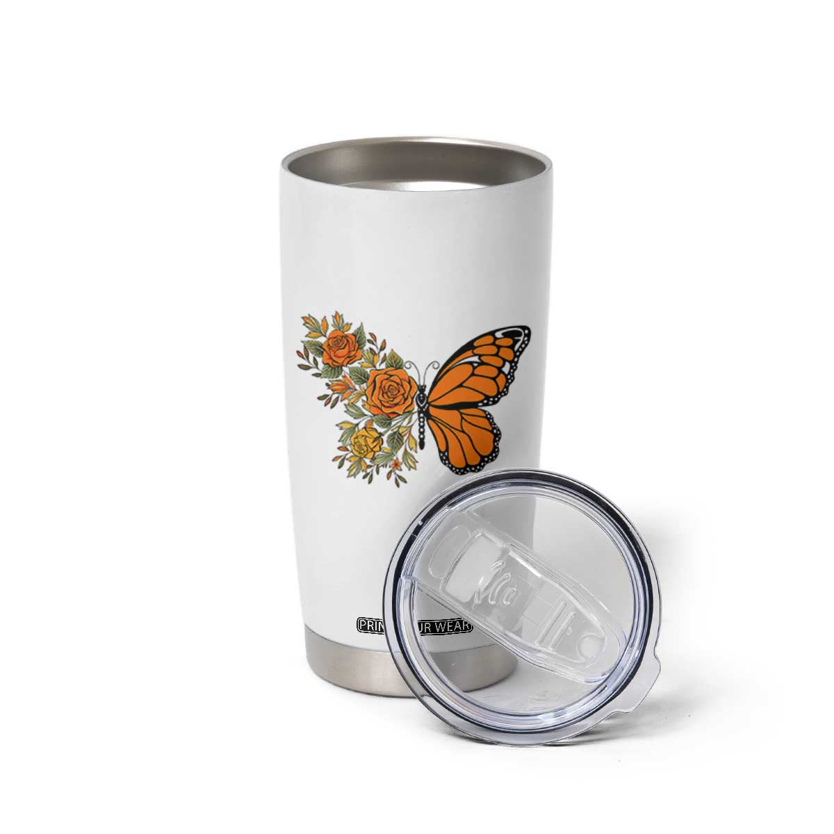 Floral Monarch Butterfly Botanical Tumbler Cup Nature Lover Gift