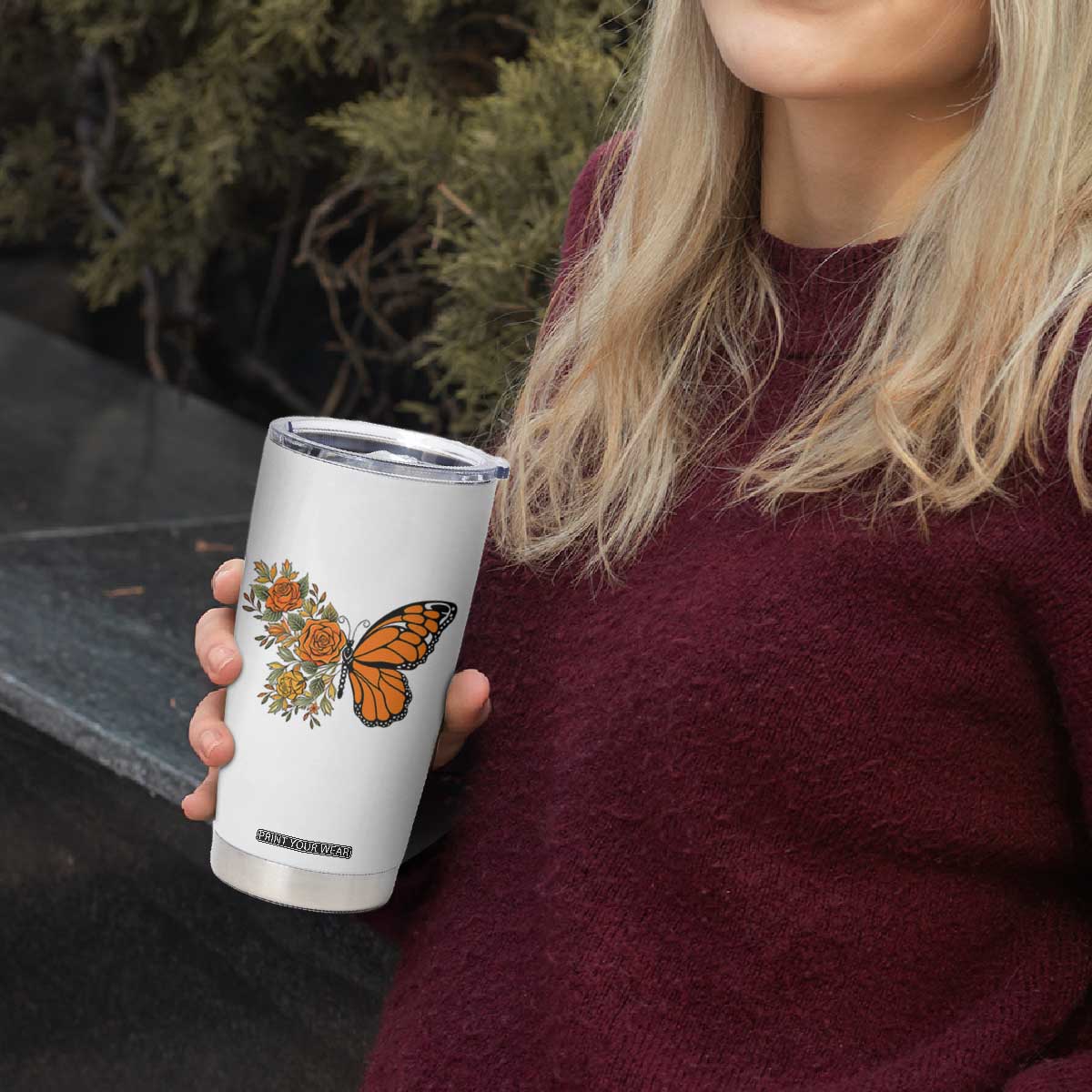 Floral Monarch Butterfly Botanical Tumbler Cup Nature Lover Gift