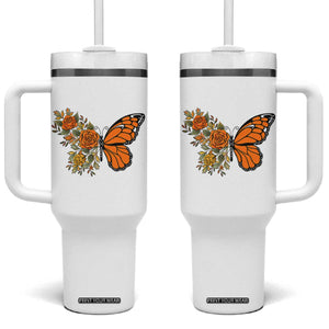 Floral Monarch Butterfly Botanical Tumbler With Handle Nature Lover Gift