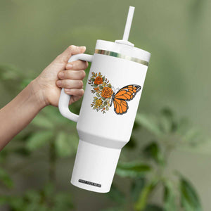 Floral Monarch Butterfly Botanical Tumbler With Handle Nature Lover Gift