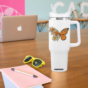 Floral Monarch Butterfly Botanical Tumbler With Handle Nature Lover Gift