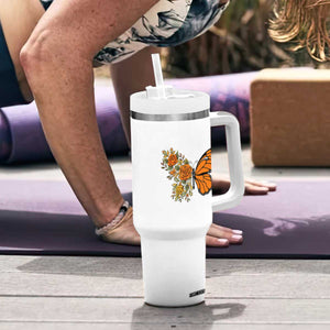 Floral Monarch Butterfly Botanical Tumbler With Handle Nature Lover Gift