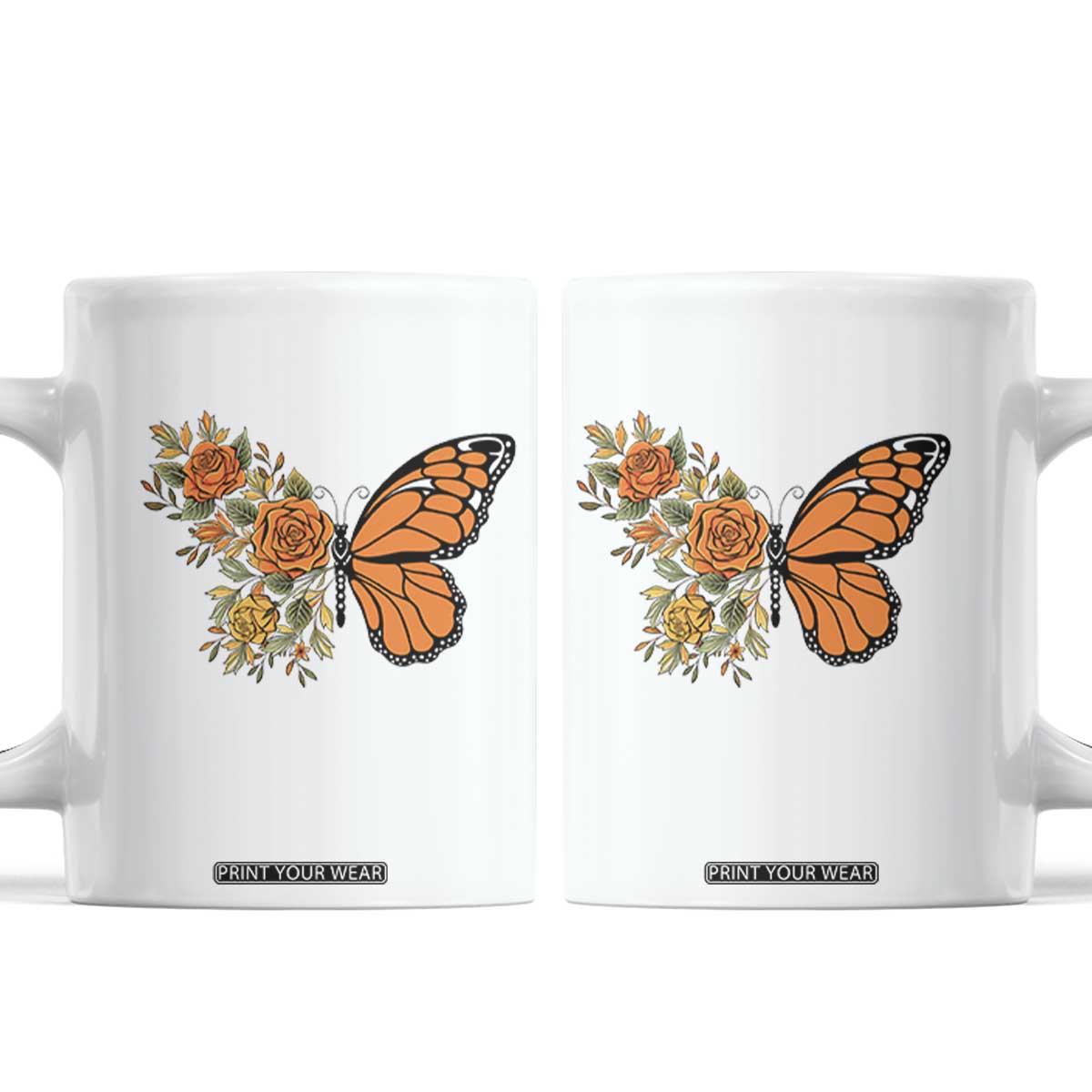Floral Monarch Butterfly Botanical Coffee Mug Nature Lover Gift