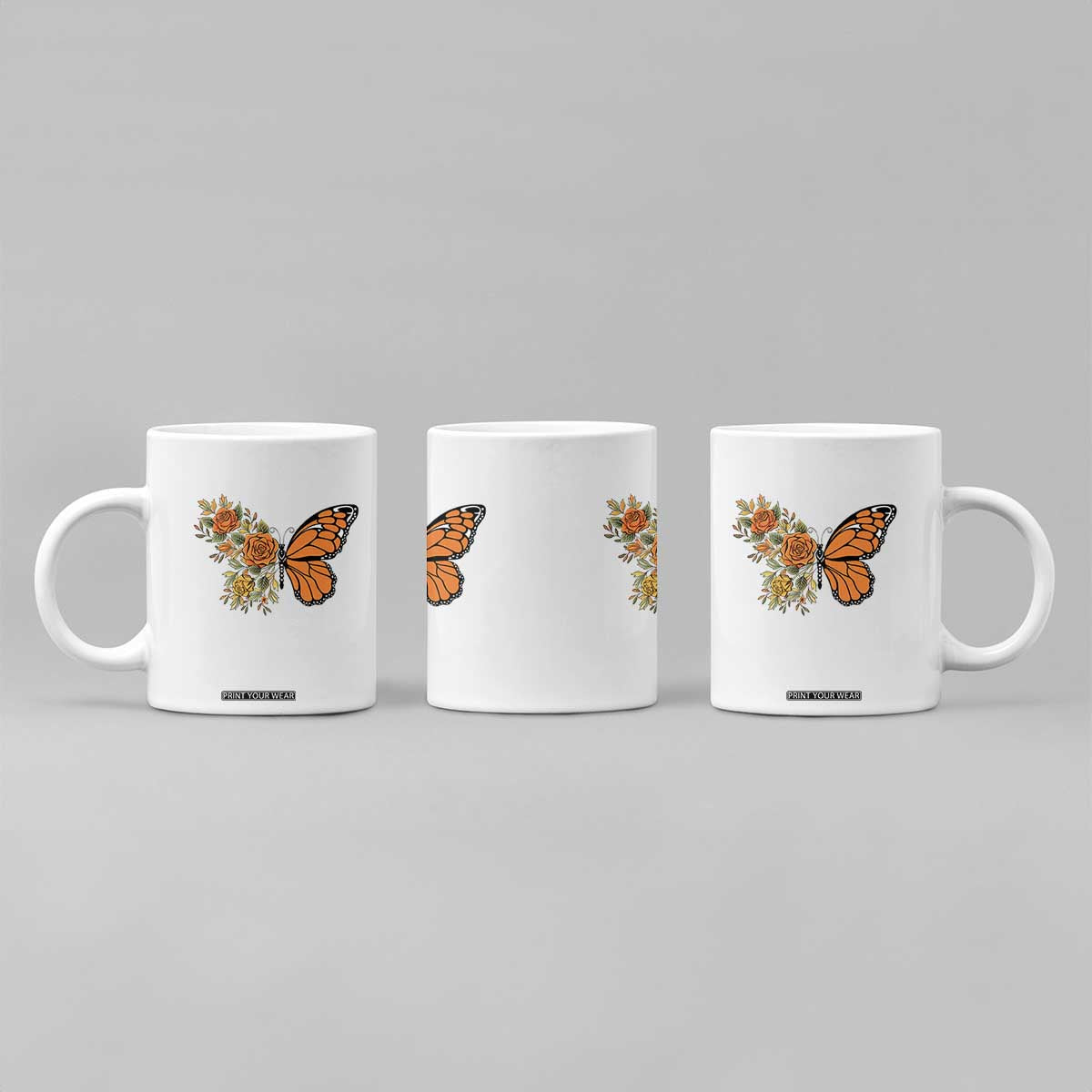 Floral Monarch Butterfly Botanical Coffee Mug Nature Lover Gift