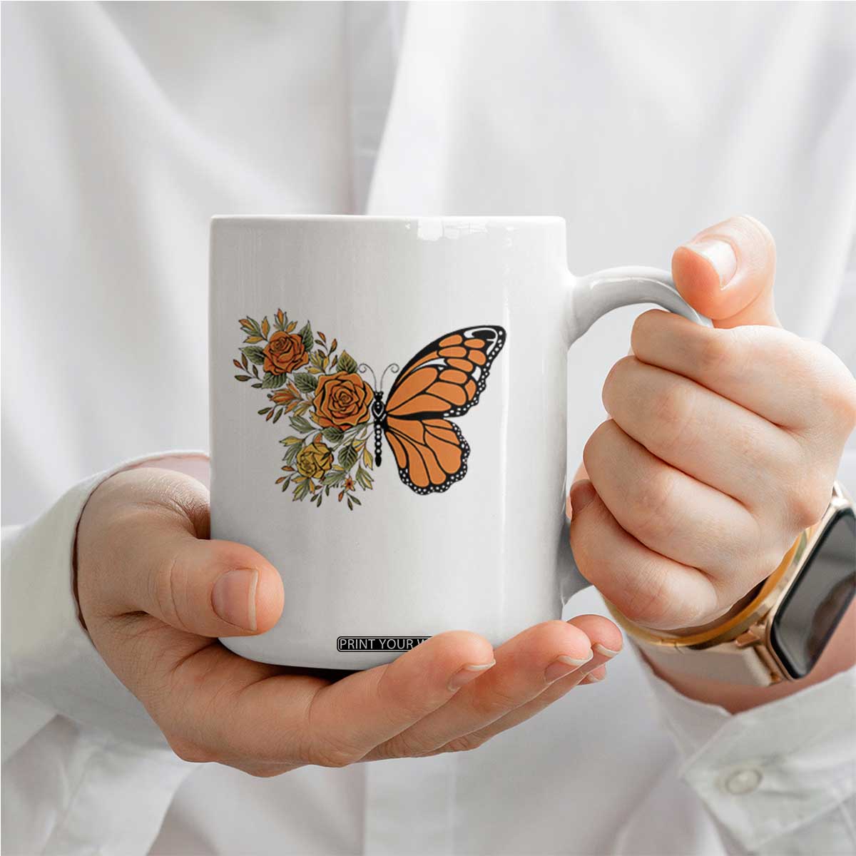 Floral Monarch Butterfly Botanical Coffee Mug Nature Lover Gift
