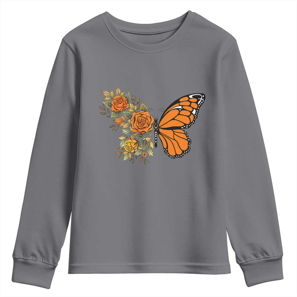 Floral Monarch Butterfly Botanical Youth Sweatshirt Nature Lover Gift
