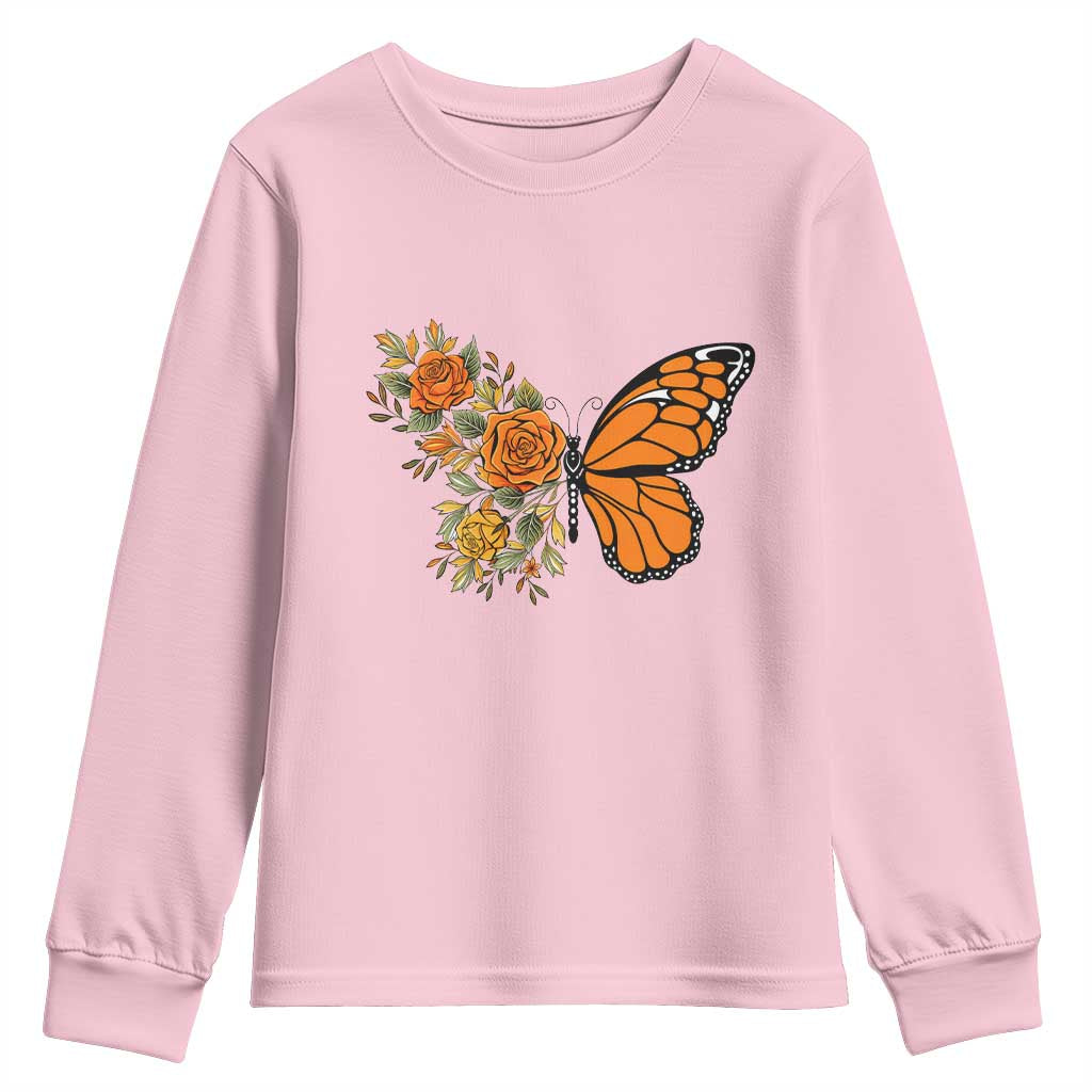 Floral Monarch Butterfly Botanical Youth Sweatshirt Nature Lover Gift
