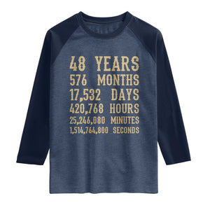 Vintage 48th Milestone Birthday Raglan Shirt 48 Years Of Being Awesome