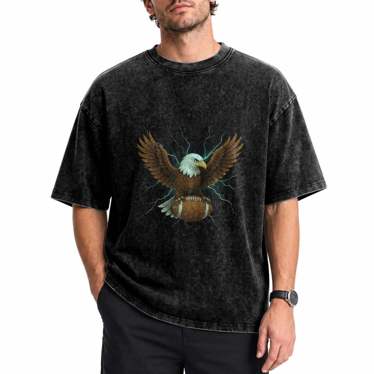Lightning Eagle Lover Washed Cotton T-Shirt Sport Lover Gift