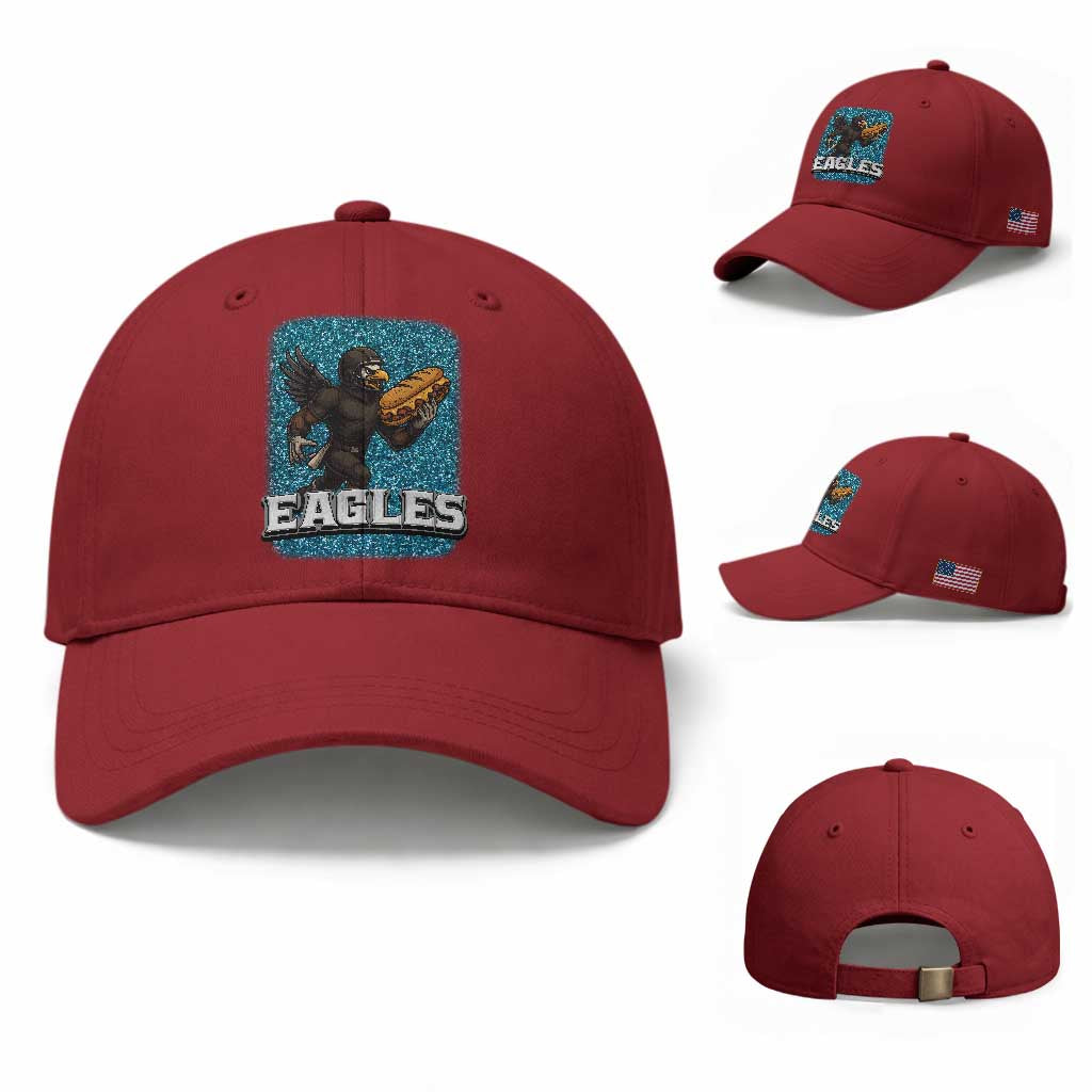Funny Eagle With Cheesesteak Baseball Cap Football Glitter Print TS12 Baseball Cap Universal Fit Cherry Red Print Your Wear