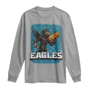 Funny Eagle With Cheesesteak Long Sleeve Shirt Football Glitter Print TS12 Sport Gray Print Your Wear