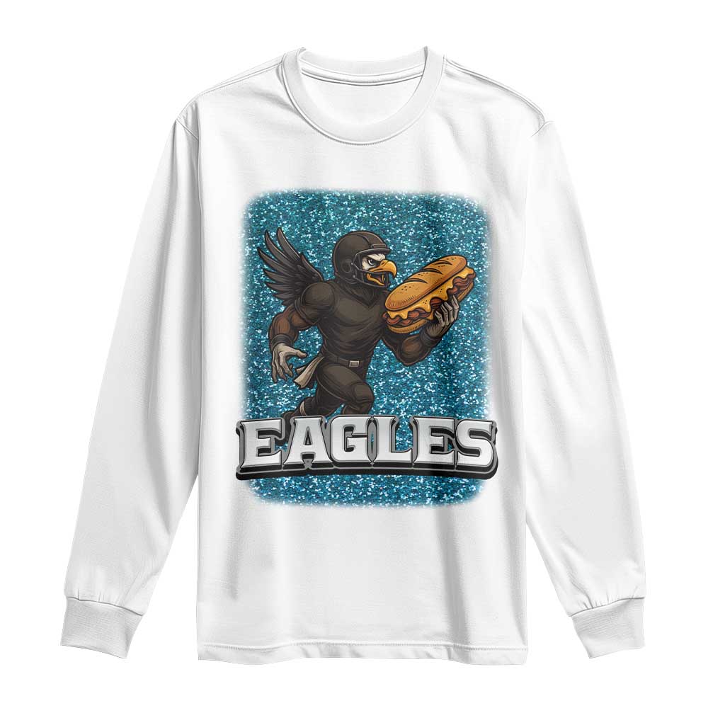 Funny Eagle With Cheesesteak Long Sleeve Shirt Football Glitter Print TS12 White Print Your Wear