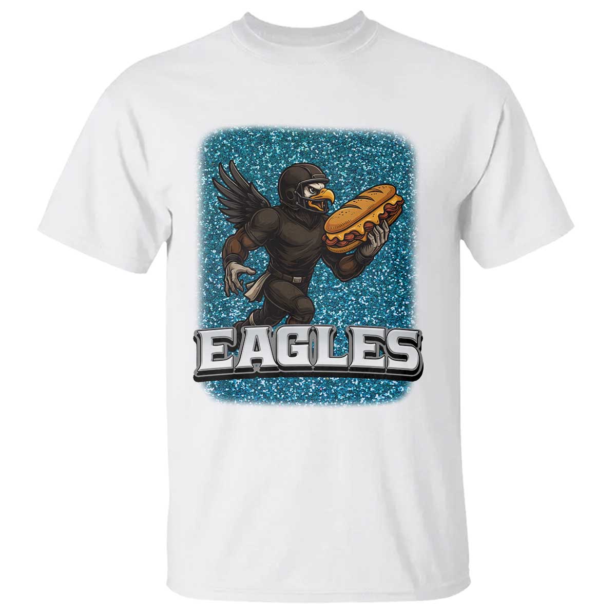 Funny Eagle With Cheesesteak T Shirt Football Glitter Print TS12 White Print Your Wear