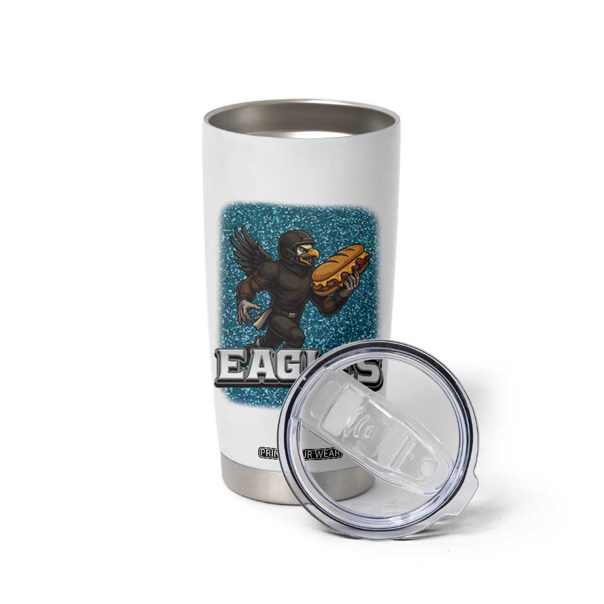 Funny Eagle With Cheesesteak Tumbler Cup Football Glitter Print TS12 Print Your Wear