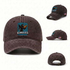 Funny Eagle With Cheesesteak Washed Cotton Baseball Cap Football Glitter Print TS12 Washed Cap Universal Fit Dark Brown Print Your Wear
