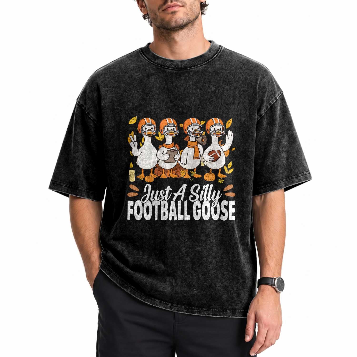 Just A Silly Football Washed Cotton T-Shirt Animal Sports Fan Gift