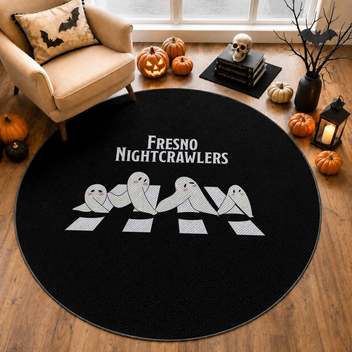 Fresno Nightcrawler Round Rug Folklore Gothic Horror Cryptid Gift