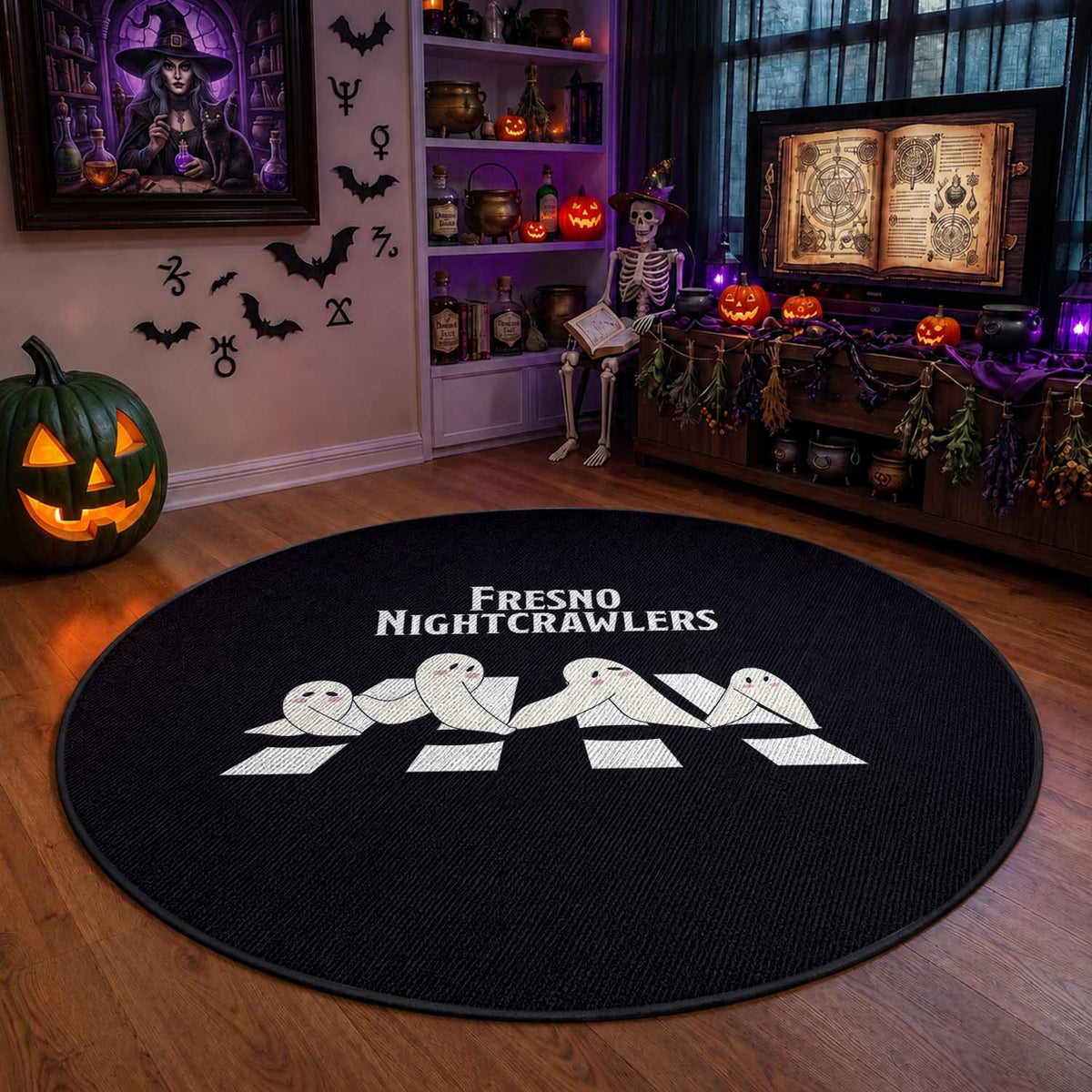 Fresno Nightcrawler Round Rug Folklore Gothic Horror Cryptid Gift