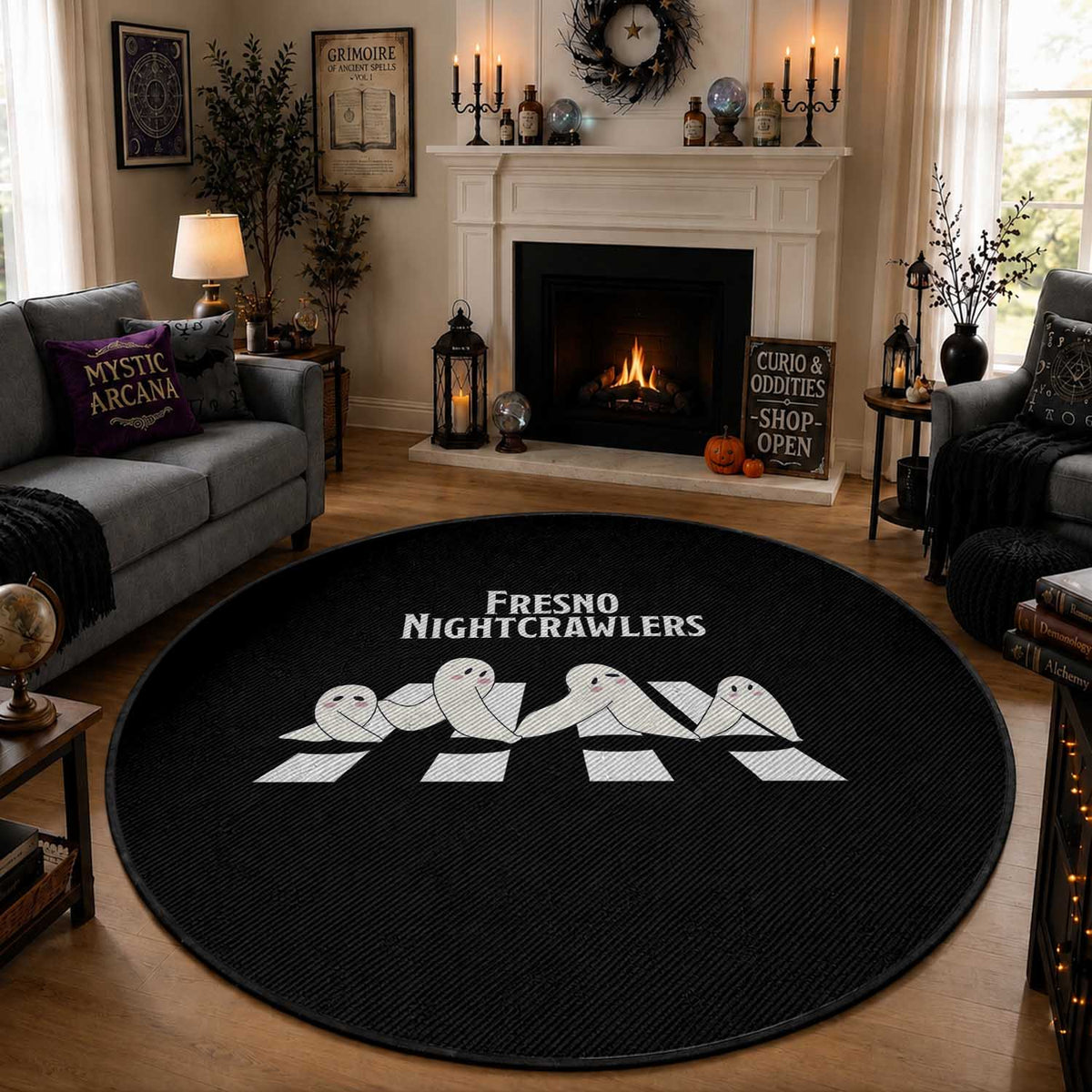 Fresno Nightcrawler Round Rug Folklore Gothic Horror Cryptid Gift