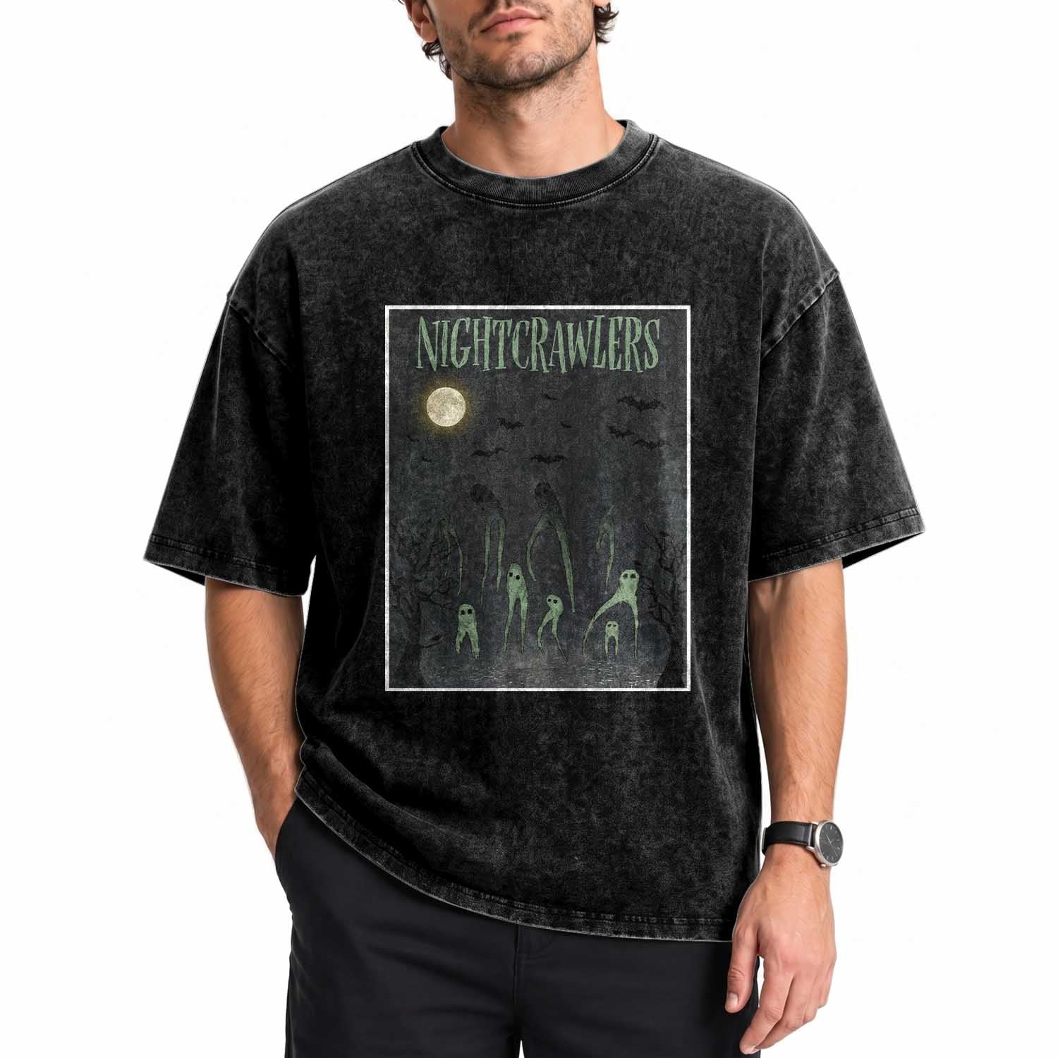 Fresno Nightcrawlers Washed Cotton T-Shirt Gothic Cryptid Horror Fan Gift