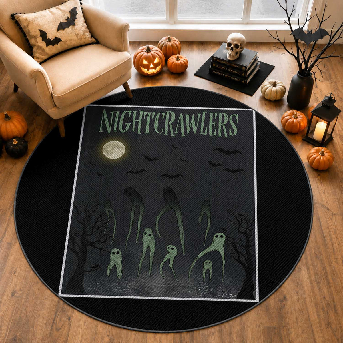 Fresno Nightcrawlers Round Rug Gothic Cryptid Horror Fan Gift