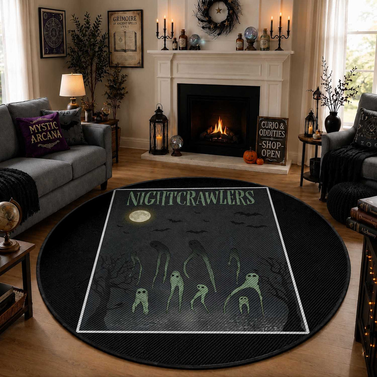Fresno Nightcrawlers Round Rug Gothic Cryptid Horror Fan Gift