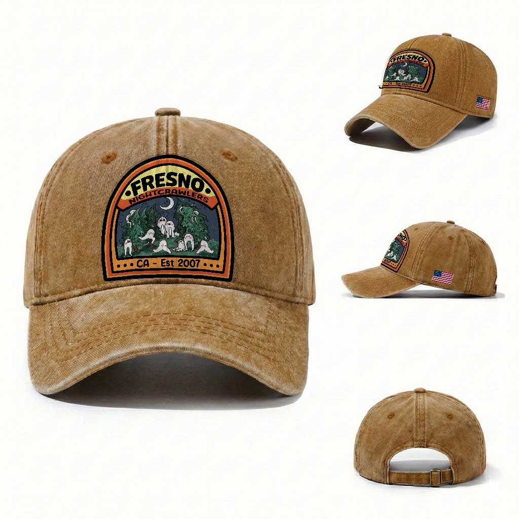 Fresno Nightcrawlers Folklore Gift Washed Cotton Baseball Cap Home Of California Cryptids TS12 Washed Cap Universal Fit Yellow Ochre Print Your Wear