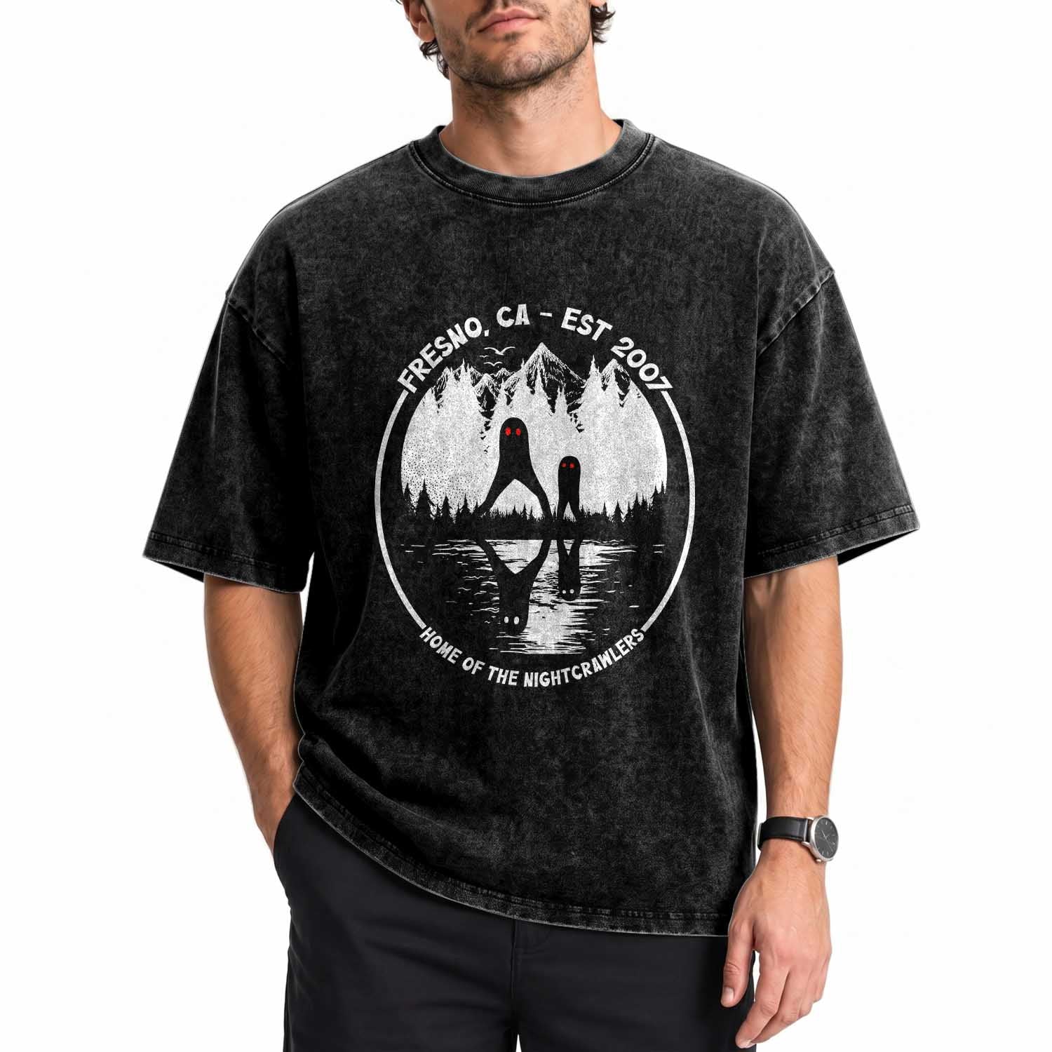 Home Of The Fresno Nightcrawlers Washed Cotton T-Shirt California Cryptid Hunter