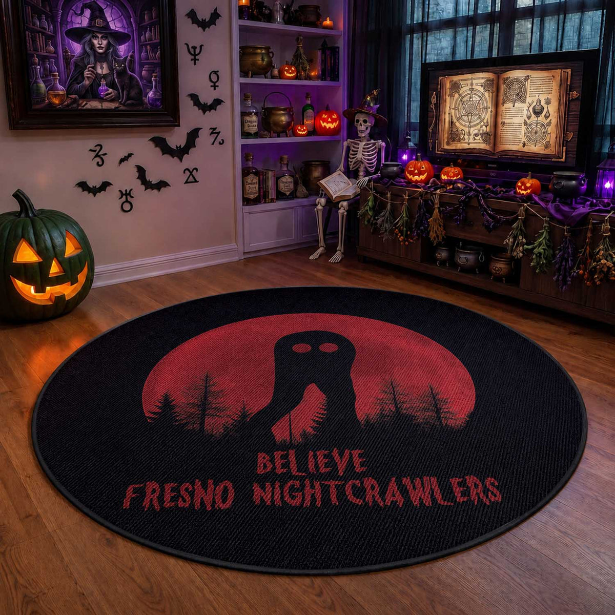 Believe In Fresno Nightcrawlers Round Rug California Cryptid Hunter Gift