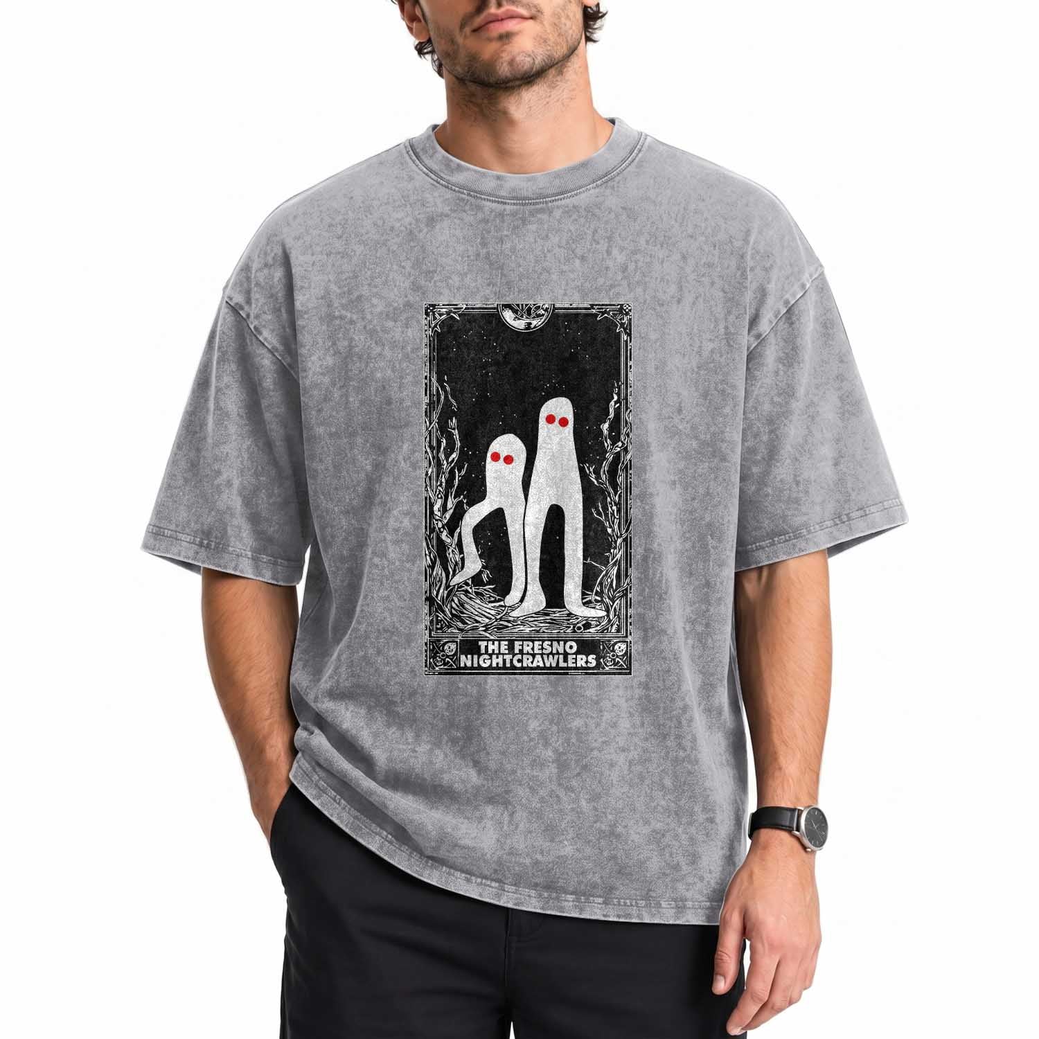Funny Tarot Card Graphic Fresno Nightcrawlers Lover Washed Cotton T-Shirt Cryptid Gift
